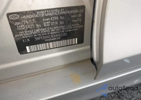 2013 Hyundai Sonata Gls z USA, uszkodzony, nr VIN 5NPEB4ACXDH682085